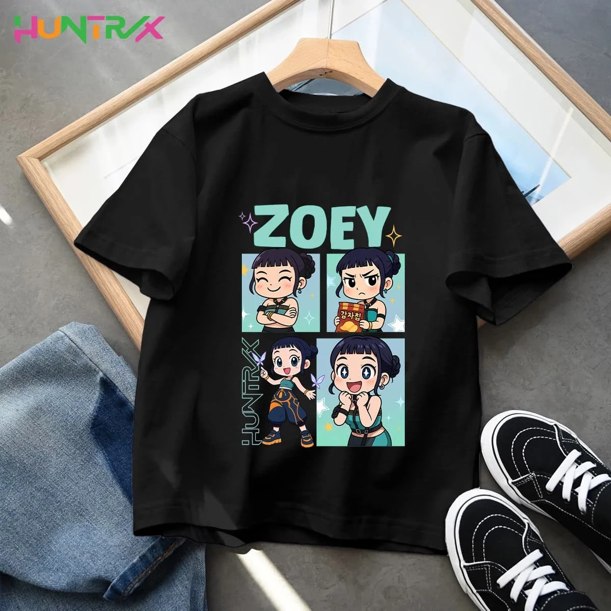 KPop Demon Hunters T-shirt for Children Cartoon Black Tee Top Girls Round Collar Short Sleeve Clothes Kids Summer Clothing Gift