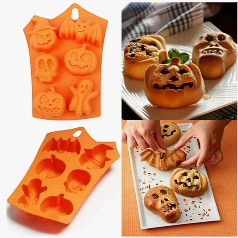 

Nonstick Silicone Pumpkin Mold Skull Bat Ghost Shape Halloween Moulds Chocolate Candy Mold Pudding Cookie Cupcakes Baking Cake