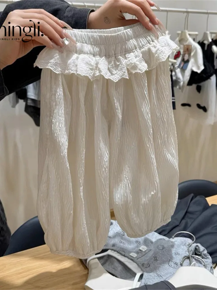 

Sli Thin Casual Pants for Girls Summer New Faion Children's Anti-Mosquito Pure Color Long Pants Sweet Sle Cotton