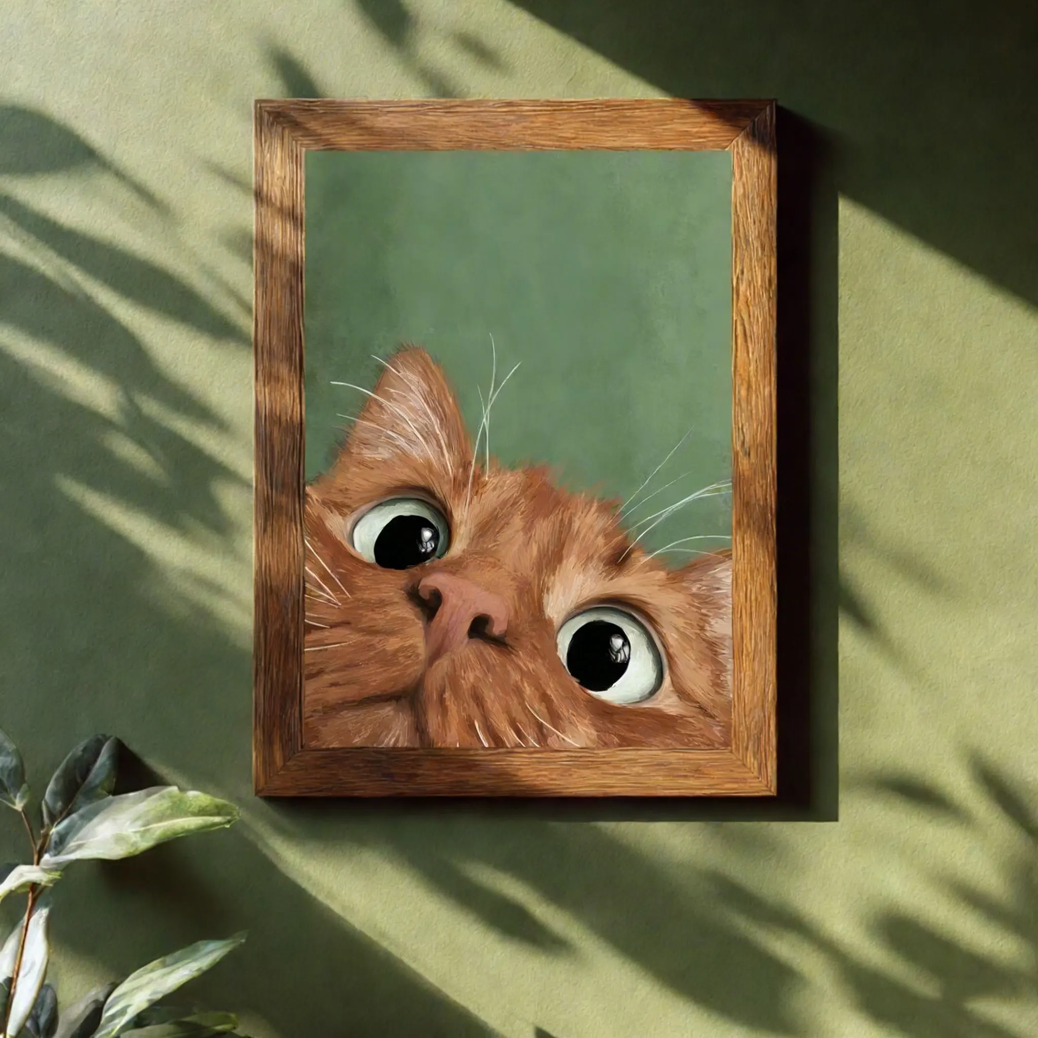 Lustige Katzen-Wandkunst aus nächster Nähe – süßer orangefarbener Tabby-Druck, fantasievolles Haustierporträt, verspieltes Katzenposter, Dekoration für Kinderzimmer oder Wohnzimmer