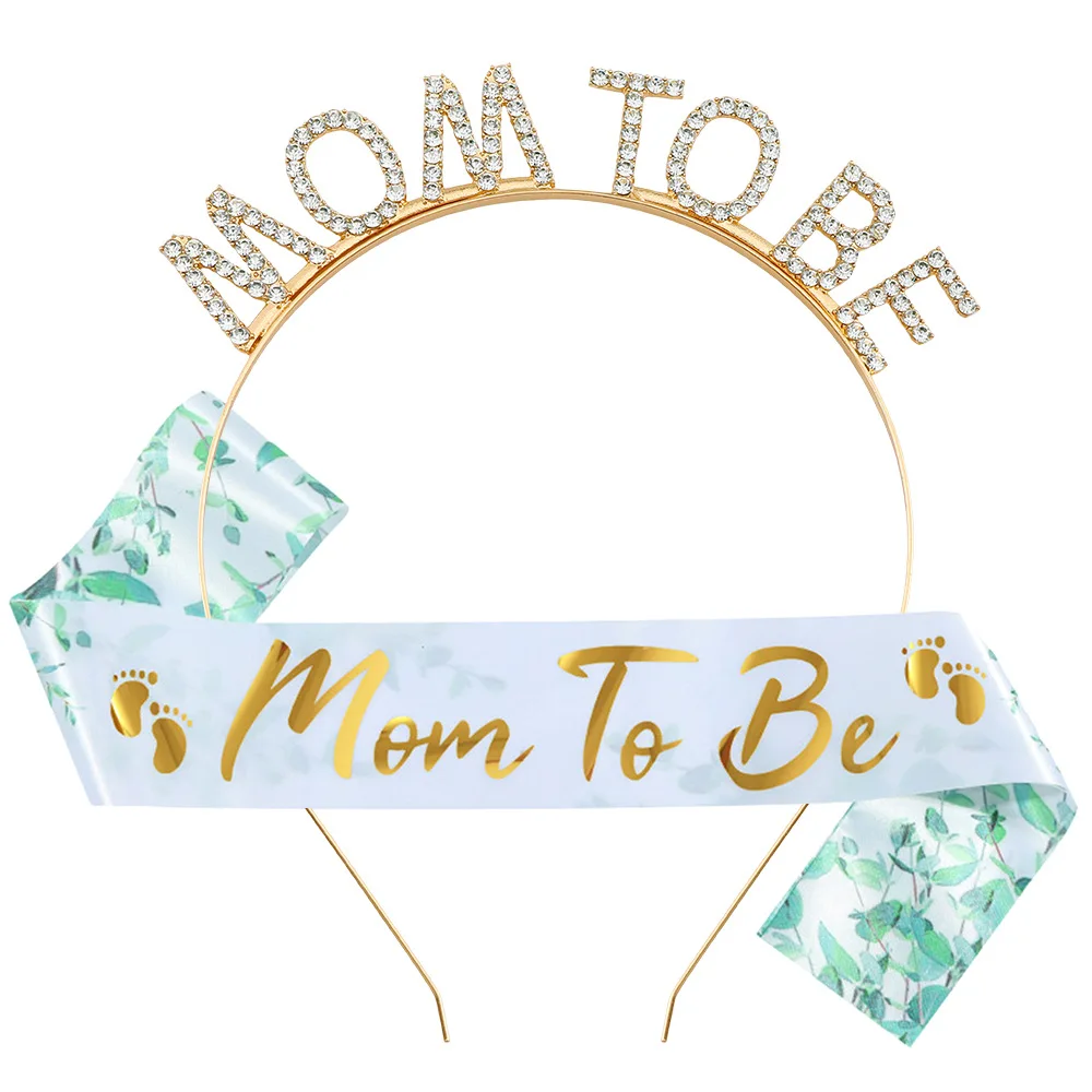 Stirnband und Satin-Schärpe für werdende Mütter zur Gender-Reveal-Babyparty, Partydekoration, Zubehör, Schärpe mit Blumenmuster für werdende Mütter – Detail 8