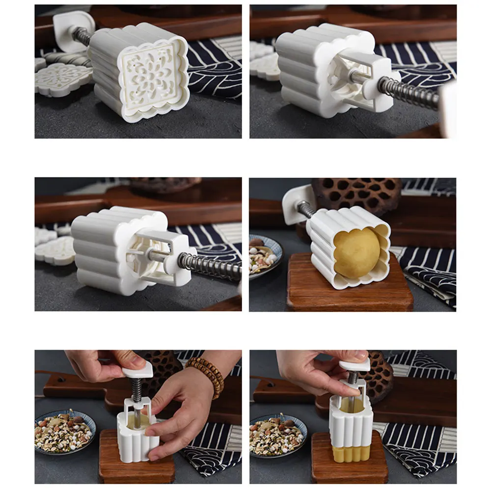 

2Sets 3D Moon Cake Mould Food Grade ABS Hand-Pressure Mould for Homemade Mooncake Cake Fondant Baking Tool with 12 Stamps