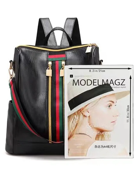 Double shoulder bag, large capacity dual-purpose women's bag, fashionable striped color contrast Korean-style women's backpack 3