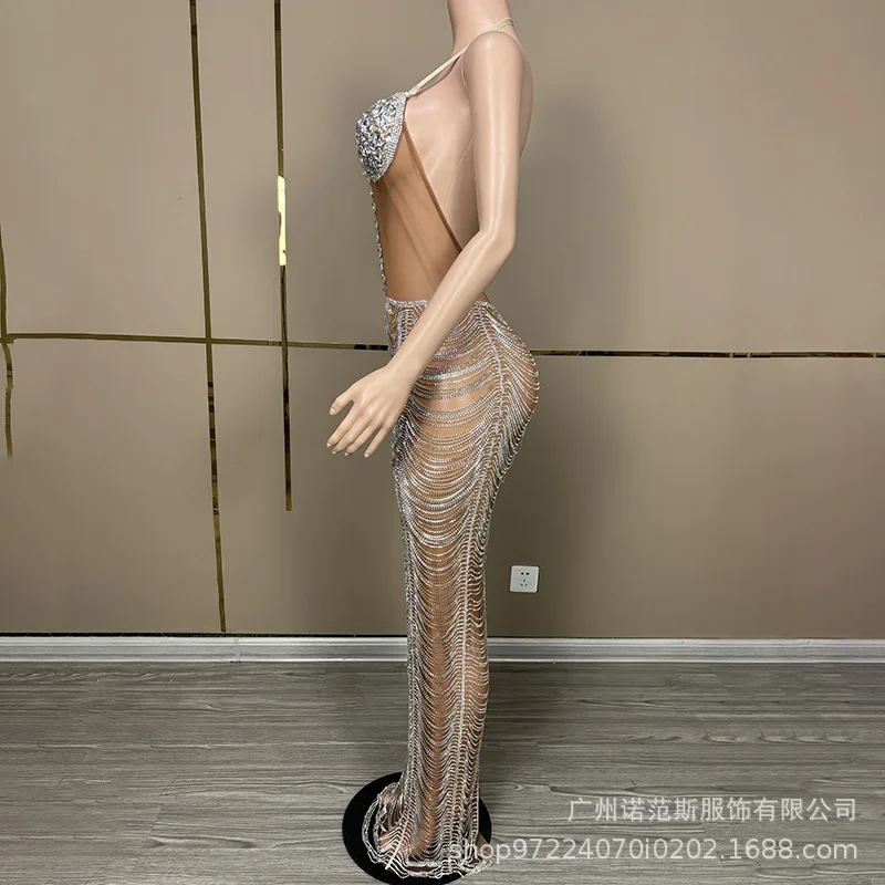 Sexy cou lumière luxe diamant brillant Festival de musique femme chanteuse Concert Performance vêtements montrer modèle Performance vêtements
