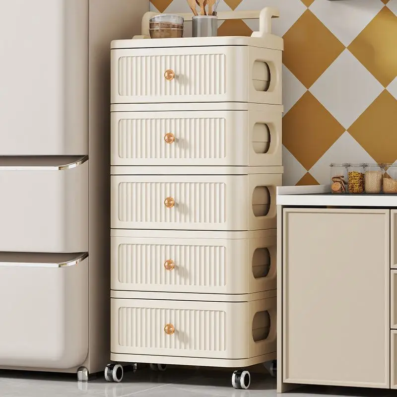 Home Use Multi-Layer Mobile Plastic Storage Cabinet Drawer Style Organizer for Living Room Bedroom Small Cart