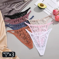 FINETOO 3Pcs/Set Lace Floral Thongs Hollow Out Underwear Women's Panties Sexy Low-Waist Perspective G-string Breathable Lingerie