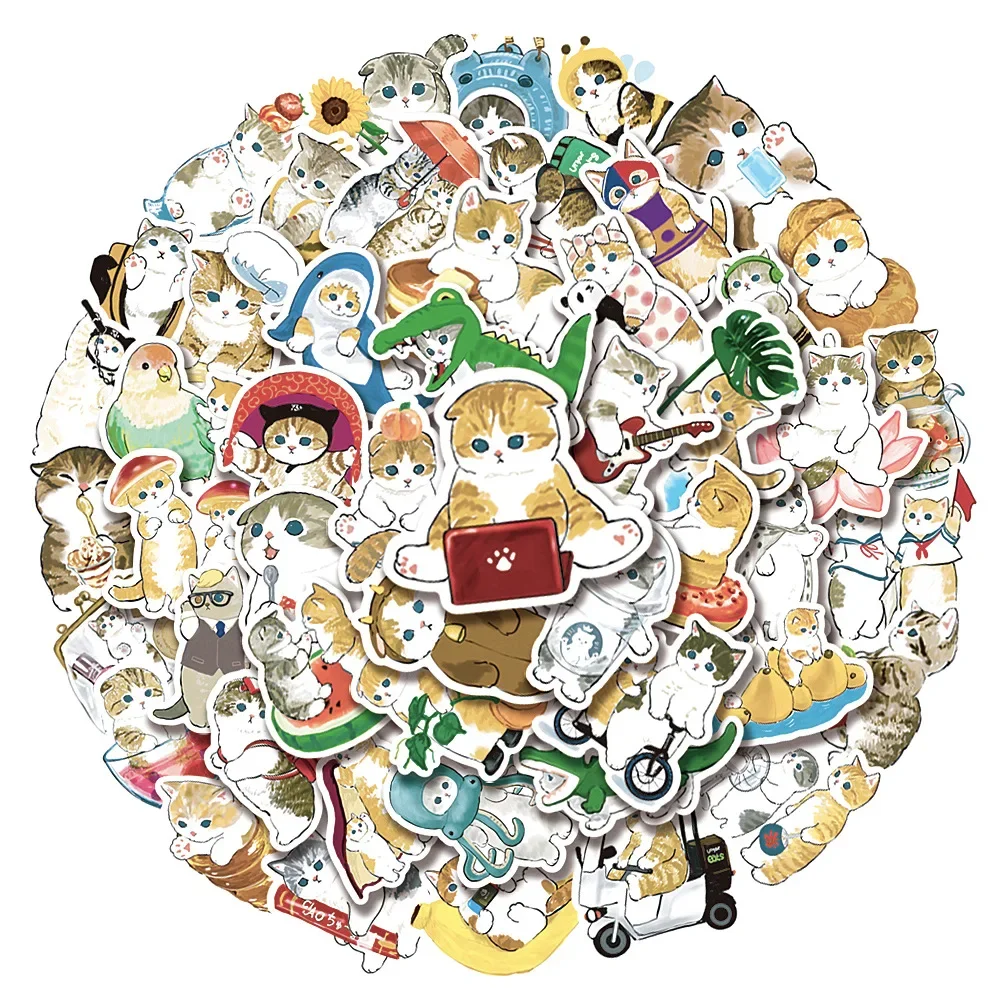 50PCS Nette Cartoon Katzen Aufkleber Spielzeug Kawaii Tier Aufkleber Geschenk DIY Telefon Laptop Fahrrad Sammelalbum Koffer Wasserdichte Aufkleber