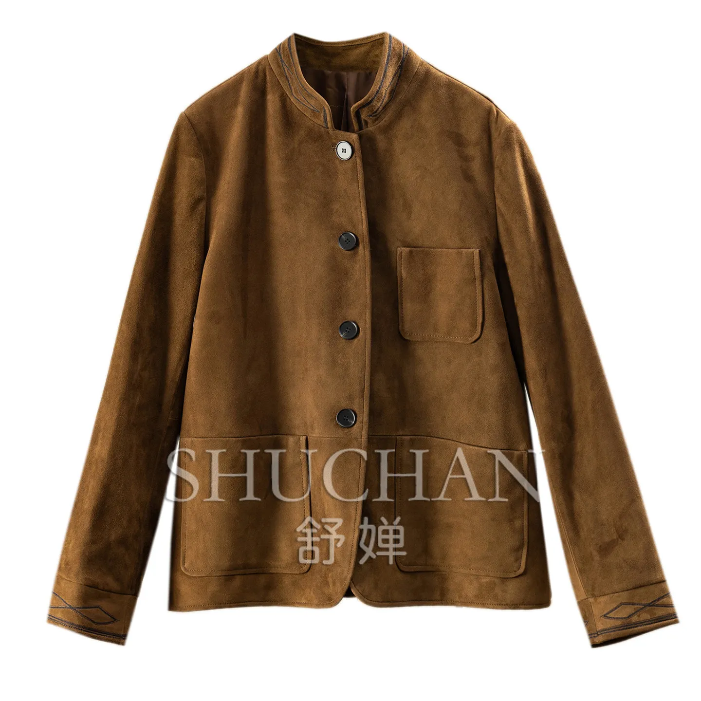 Italian Goat Suede Retro Stand-up Collar Leather Jacket Female E197 Casacos De Inverno Feminino 2026