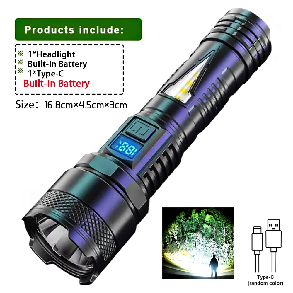 Super Bright Long Range LED Flashlight Tactical Light USB Rechargeable Light Telescopic Zoom Torch Camping Lantern Outdoor 2025