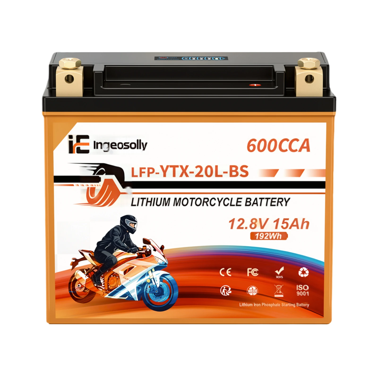 20L-BS LiFePO4 Lithium Motorcycle Battery, 600 CCA 15Ah, Digital Readout Display, SLA Replacement for Motorcycle ATV UTV PWC, Compatible with Harley Davidson Softail Fat Boy V-Rod Heritage Classic, Built-in BMS Protection