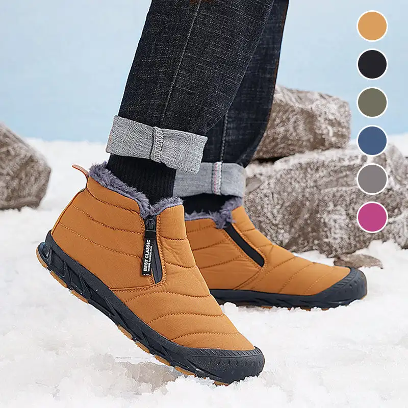 Mens Snow Boots Winter Warm Faux Fur Lined Ankle Snow Boots Waterproof Outdoor Walking Shoes Zipper Closure Slip on Shoes