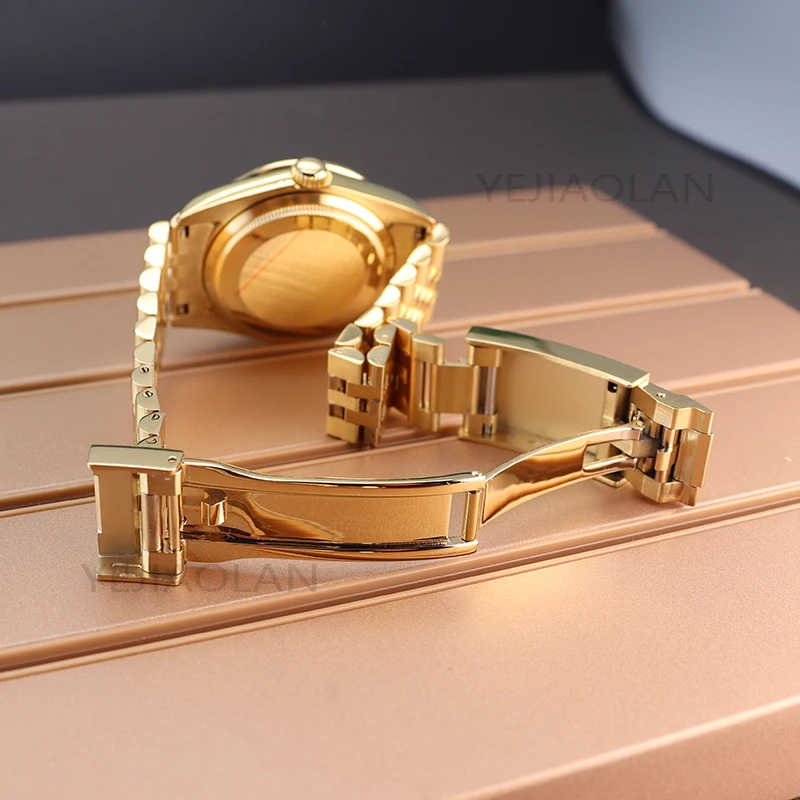 Caixa de relógio à prova d'água, 36mm 40mm, ouro pvd, pulseira de 5 links, vidro safira para seiko nh35 nh36 nh34/38 miyota8215, movimento air king