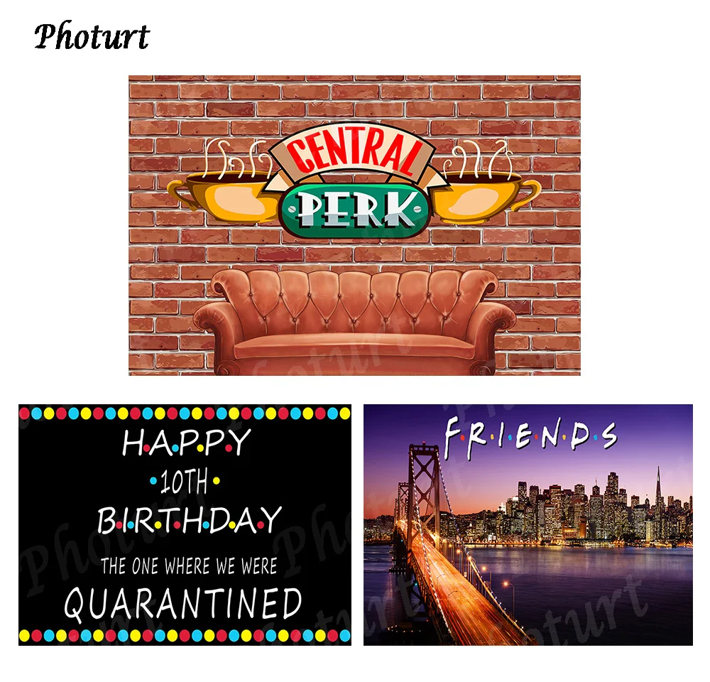 

PHOTURT Film Friends Backdrop Birthday Wedding Background City Night Fountain Sofa Polyester Vinyl Photography Decoration Props