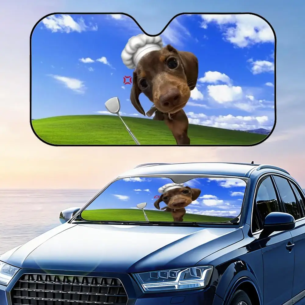 

Cute dachshund Sun Visor Car Sun Shade Windshield Cover UV Protection Aluminum Foil Reflective Heat Insulation Foldable Reusable