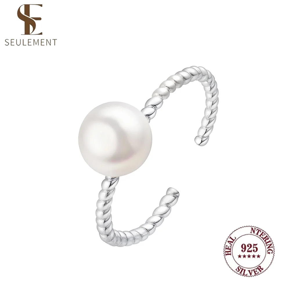 

Seulement 925 Sterling Silver Twisted Open Freshwater Natural Pearl Ring Adjustable Elegant&Minimalist Jewelry for Women