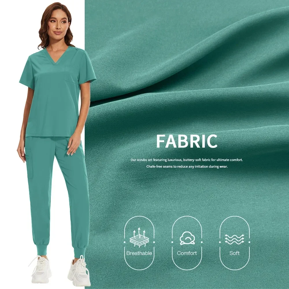 Spa Uniform Scrubs Kleding Vrouwen Ademend Zachte Rits Kraag Tops Joggers Broek Pak Schoonheidssalon Nageltechnicus Werkuniform