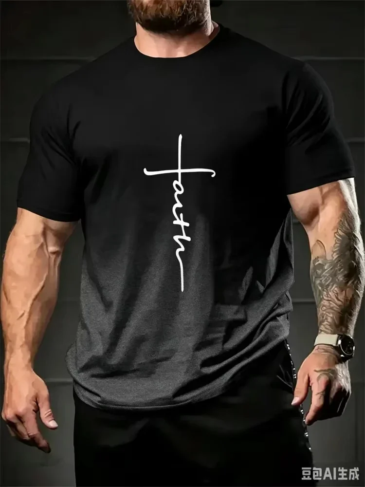 Spring Summer Daily Casual Fashion Jesus Cross Cotton Tees Christ Print T-shirt Men High Quality Short Sleeve Top