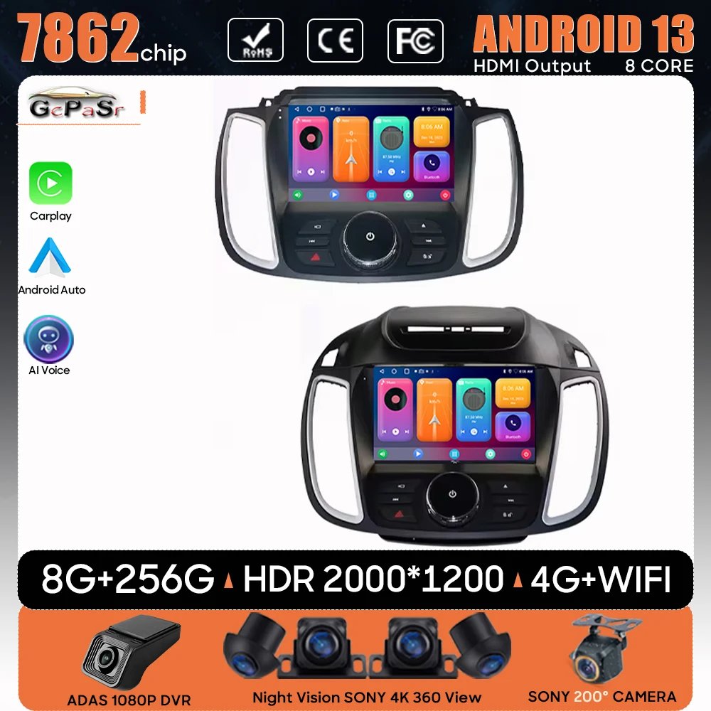 

Автомобильный радиоприемник Android 13 для Ford Kuga 2 Escape 3 2012-2019, навигация GPS Carplay, автомобильный мультимедийный плеер на Android, стерео 2din