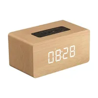 Wooden Stereo Speaker Digital Alarm Clock Wireless Dual Driver Speakers 10W Bluetooth Bass Box LED Time Display TF Card Aux