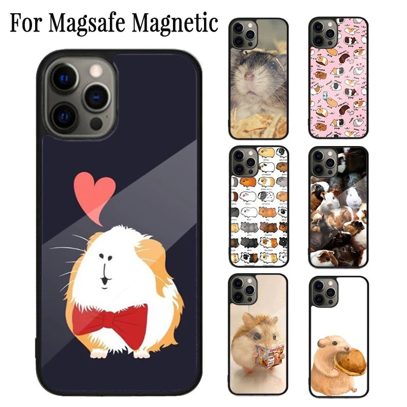 Hamster Guinea Pig Magnetic Phone Case Coque For iPhone 16 15 14 Plus 13 12 Mini 11 Pro Max Magsafe Wireless Charging Cover