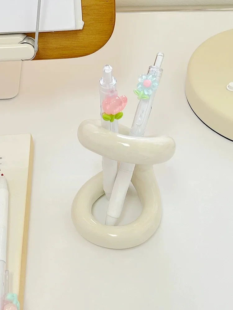 الجدة البساطة عقدة سلسلة حامل قلم سيراميك تخزين حامل سطح المكتب الديكور تخزين خرطوشة التعلم هدية #1