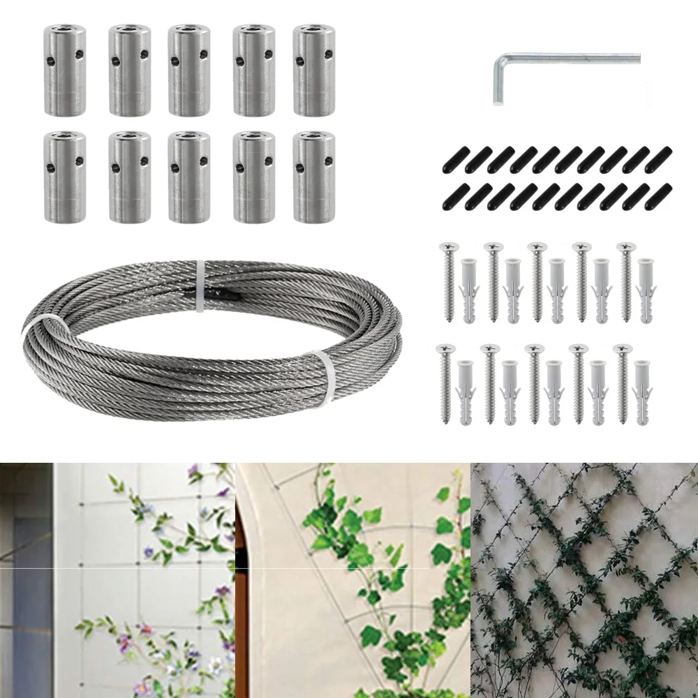 10pack Green Wall Stainless Steel Hubs 1/8" Wire Cable Trellis System Kit for Climbing Plants Vines Brick Wall Fence Panels