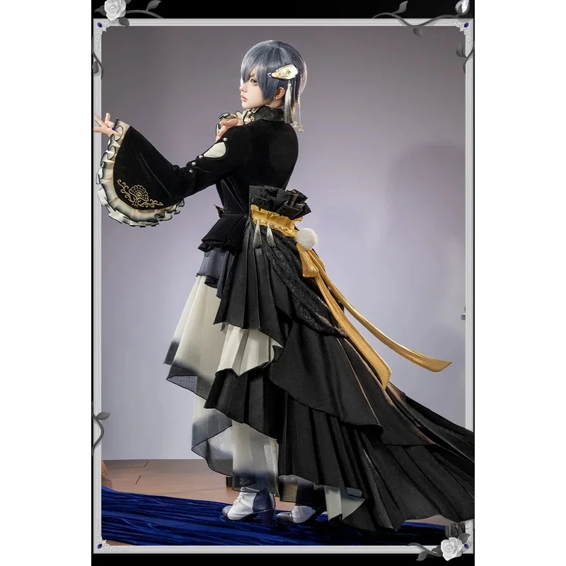 Ciel Phantomhive أزياء تنكرية للهالوين وعيد الميلاد وحفلات لعب الأدوار الهزلية باللون الأسود بتلر 2024 جديد Mooyiyi cos S-L