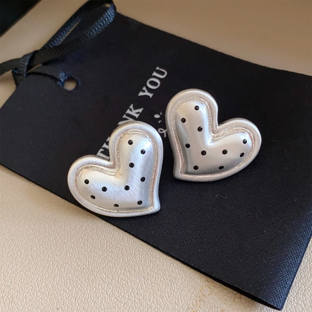 Polka Dot Heart Shape Alloy Stud Earring 2026 New in Stylish Earring for Women Girl Accessory for Daily and Dating Occasion