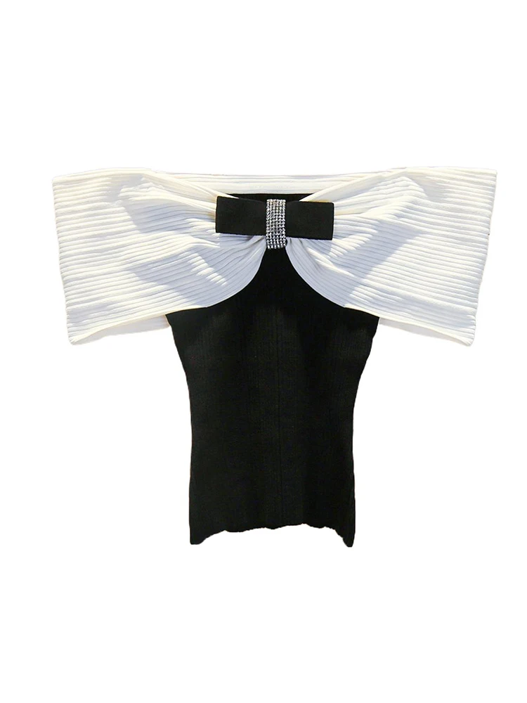 

Ele Knitted Top with Bow Design And One-oulder Sle in Soft Cotton for Women Faionable Commute Sle ort Sve
