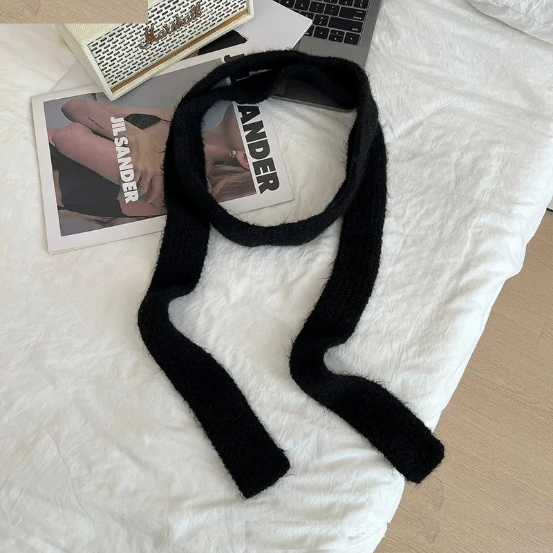 Herbst und Winter Stilvoller Schmaler Y2K Schwarz-Weiß Gestreifter Schal für Frauen Millennium-Stil Plüsch Farbverlauf Schal – Detail 16