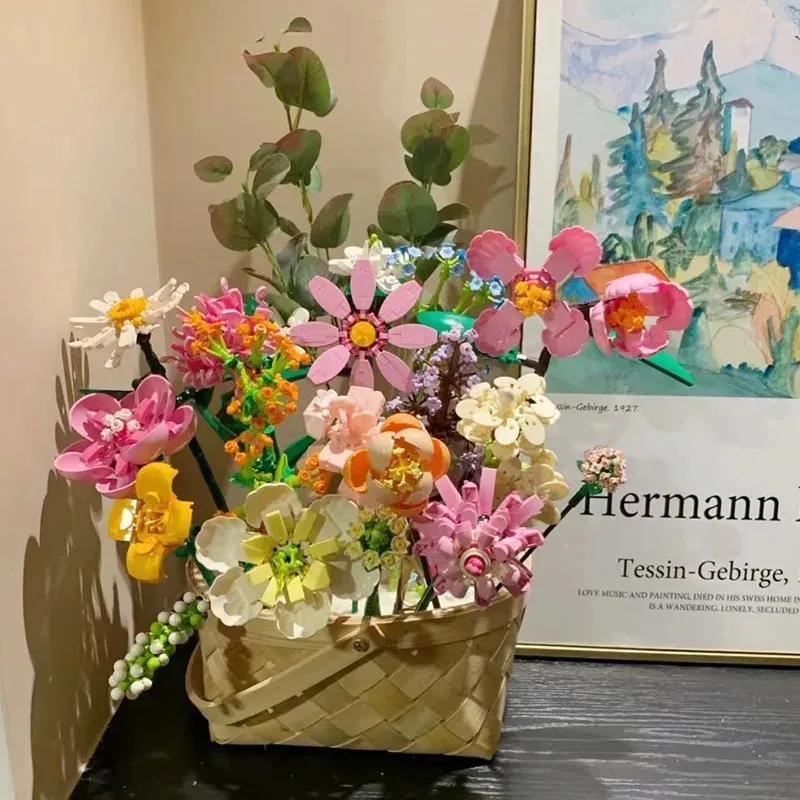 

Romantic Roses Flowers Sunflowers Daffodils Gardens House Building Blocks Classic Model Mini Bricks Sets Kids Kits