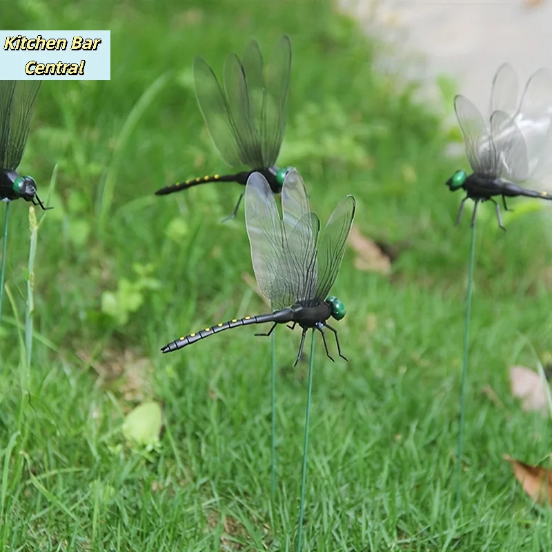 【2/4Pcs Outdoor Simulation Dragonfly Sticks Mosquito Repellent Artifact Dragonfly Stakes Rope Yard Plant Lawn Decor】