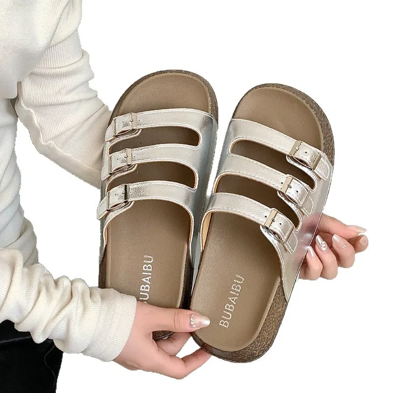 Three-breasted fashion platform flats summer women's high heels non-slip comfortable versatile new girls casual beach slippers