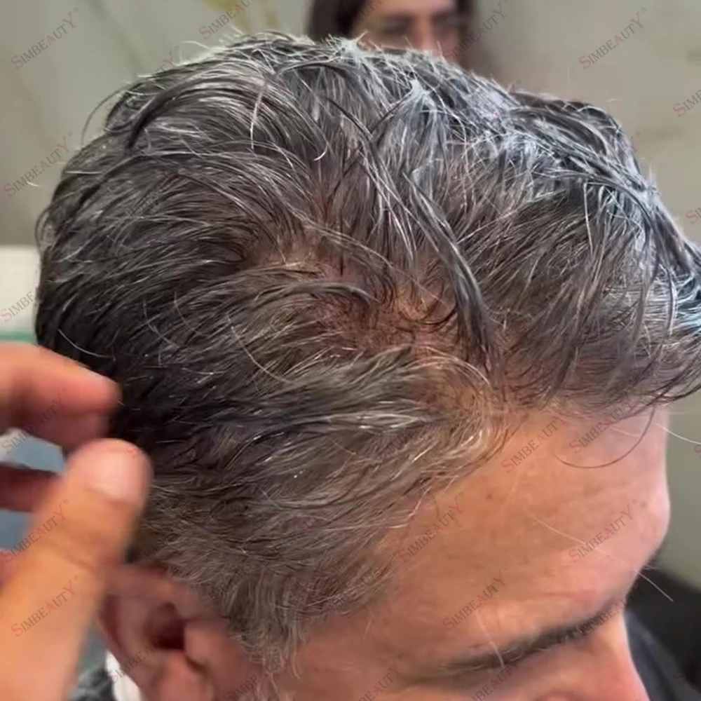 Toupee de Cabelo Humano Super Fino Invisível de 0,02mm, Protese Capilar Marrom e Cinza Misturados 420 #   240 #   520 #   Peruca de Cabelo Natural com 90% de Densidade