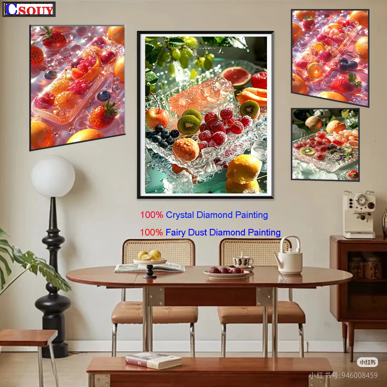 100% Fairy Dust Diy Diamond Painting Cross Stitch Fruit Collection Cherry Embroidery Square Mosaic Home Decor Needlework Crystal
