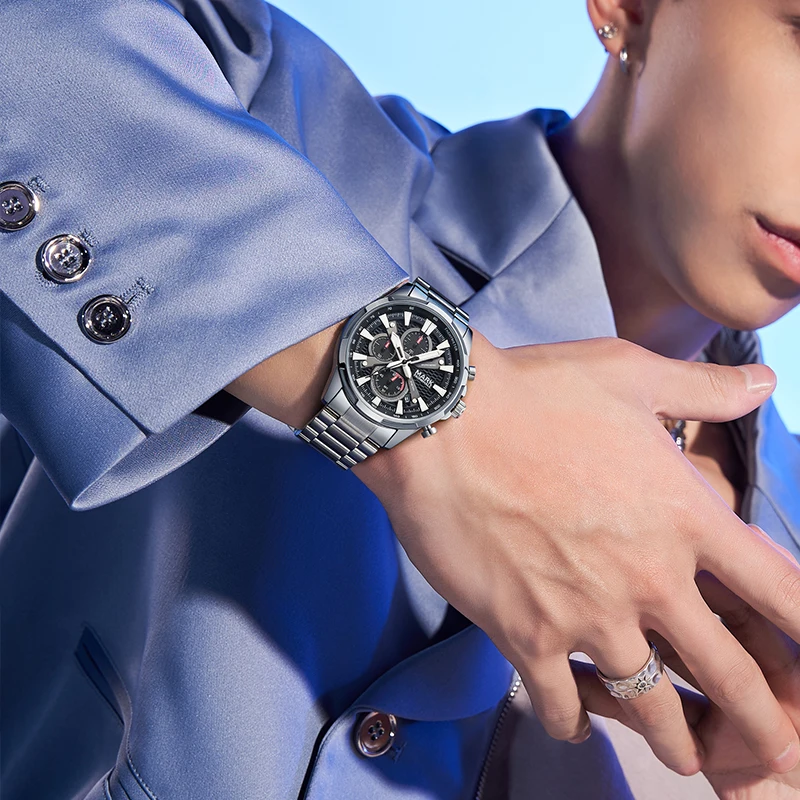 MARK FAIRWHALE FW- 5032 Luxury Men's Watch Stainless Steel Quartz Wristwatches Chronograph Calendar Waterproof Watches