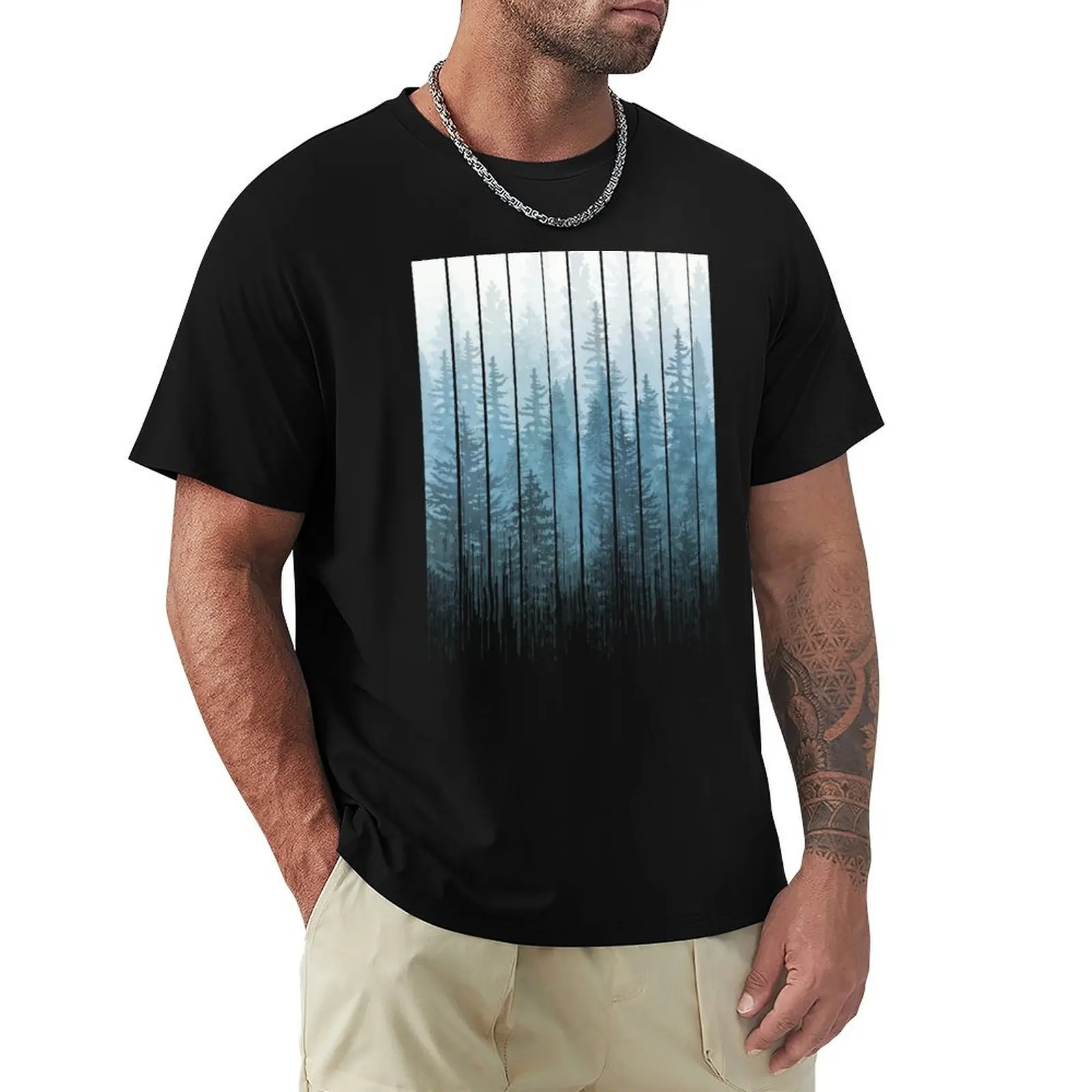 Grunge Dripping Turquoise Misty Forest T-Shirt Large Size Breathable Tee