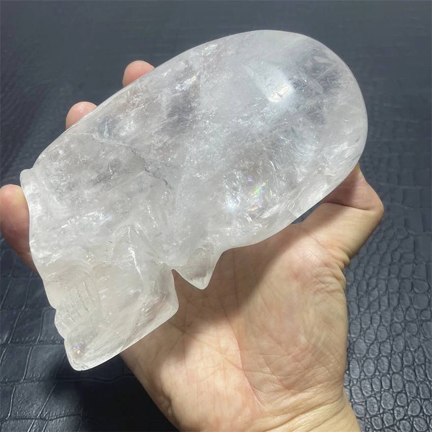 Natural White Crystal Skull Statue Transparent Quartz Stone Hand Carved Energy Healing Meditation Witchcraft Home Decor Gift