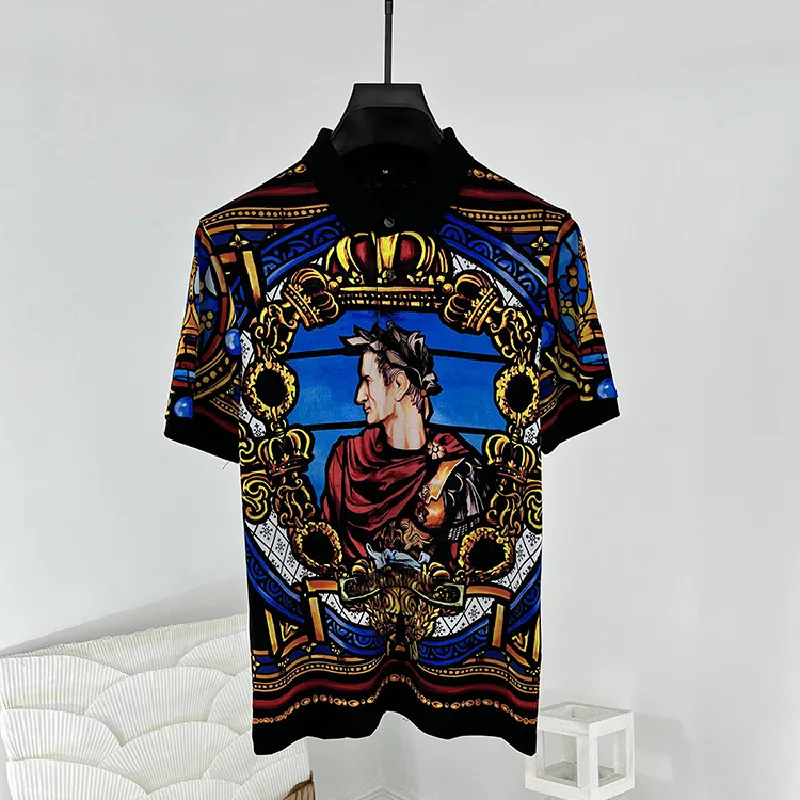 Europe Style Summer Hot Fashion Men's High Quality Retro Print Polo Shirt Tops C159