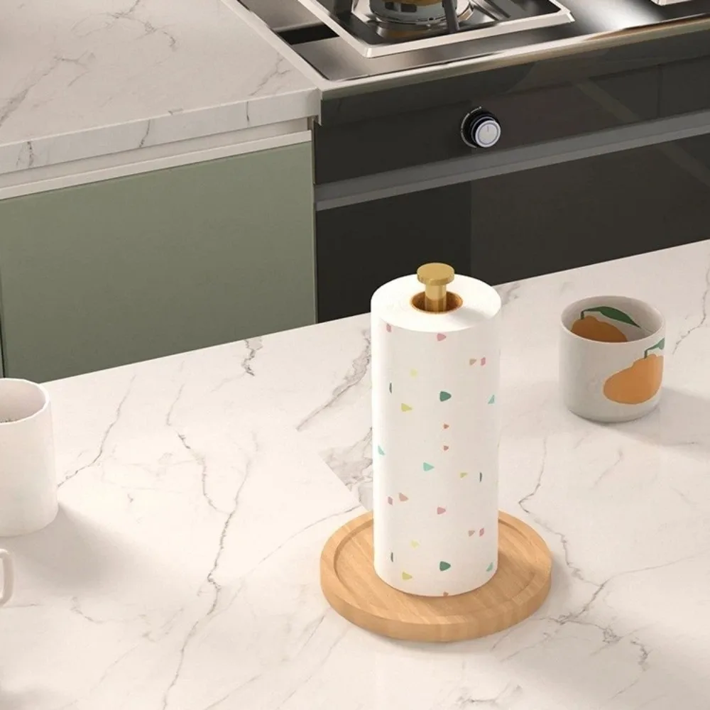 Modern Wooden Base Kitchen Paper Roll Holder Anti-Skid Desktop Cling Film Holder Roll Paper Holder Kitchen