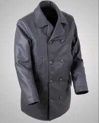 Germany Leather PU Grey Overcoat Long Coat Sub Command Vintage Thick Official