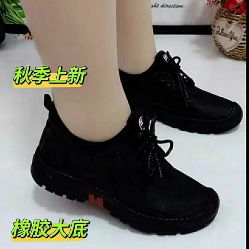 Woman Single Shoes 2023 Spring New Vintage Lace Up Soft Soled Non Slip Women Flats Fashion Soft Leather Ladies Casual Shoes