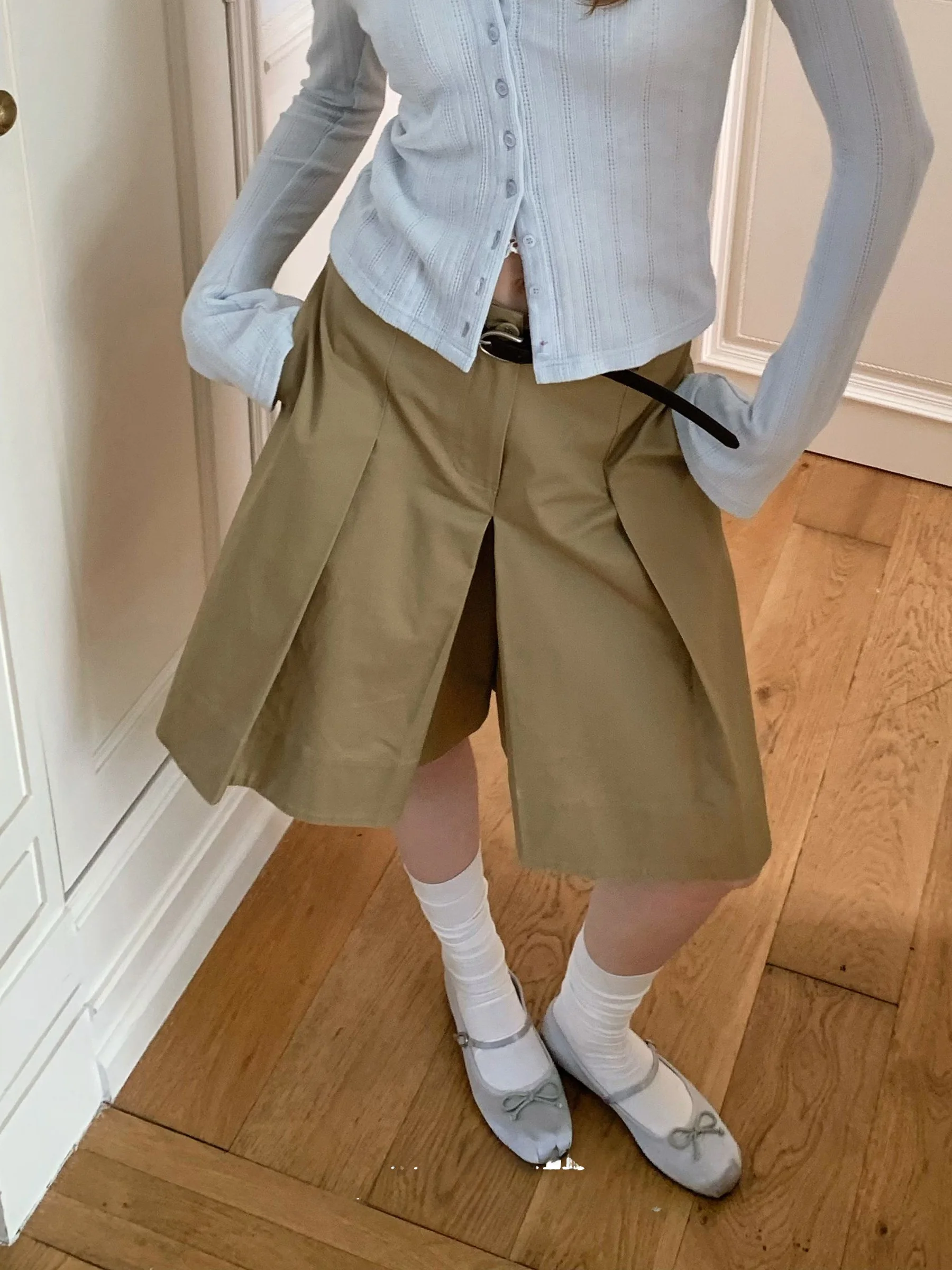 

Khaki High Waist Loose Wide Leg Pants Women's Spring 2026 New Small Size Five-Quarter Casual Mid-Length Skirt Pants