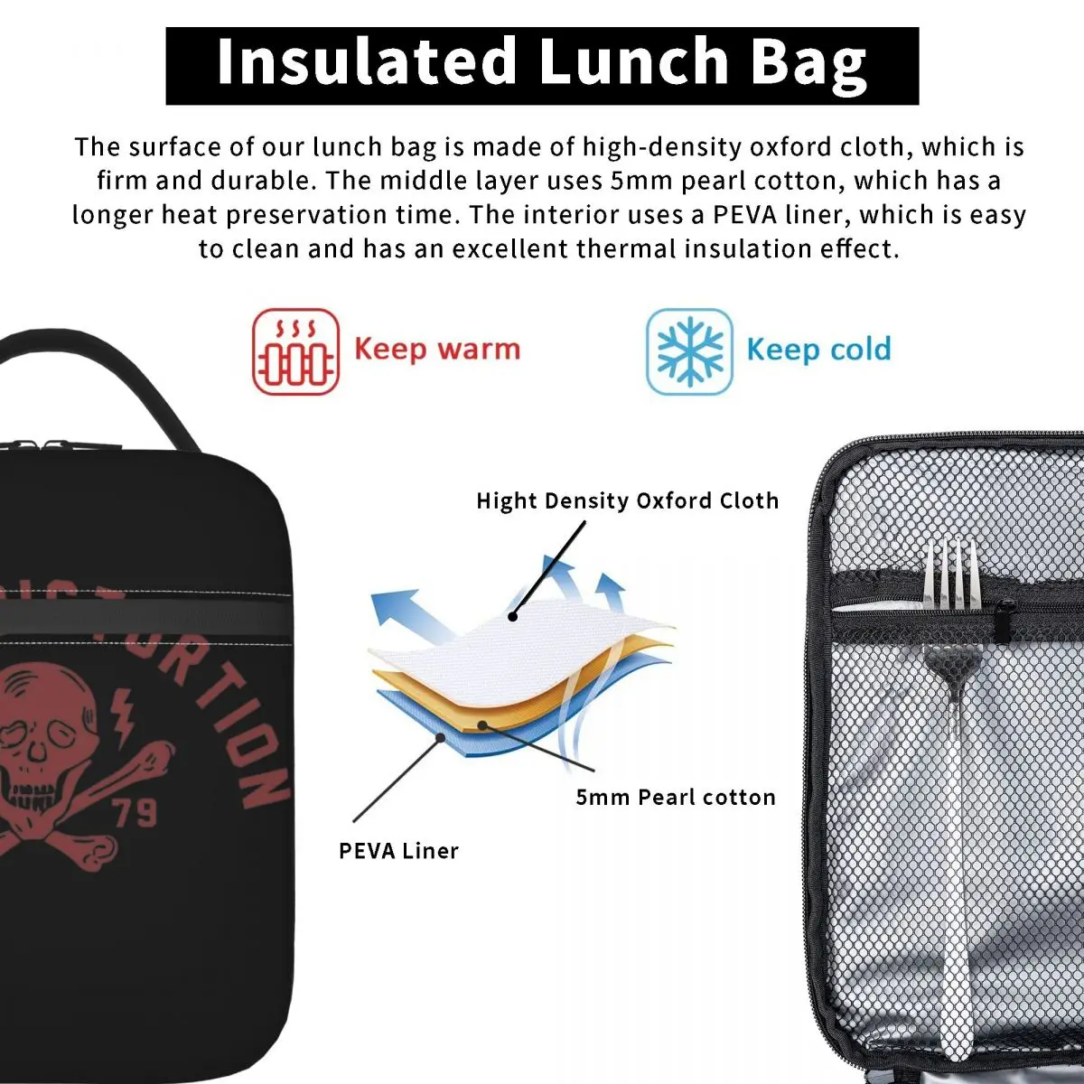 Insulated Lunch Bag Social Distortion Band Music Skull Product Storage Food Box Fashion Thermal Cooler Bento Box For Office