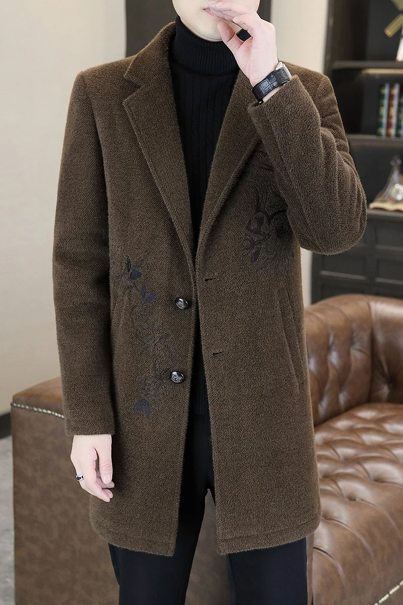 

Winter Plus Velvet Jackets Men Long Casual Business Trench Coat Wool Blends Jacket Thicken Wool jacket Overcoat Warm Trench