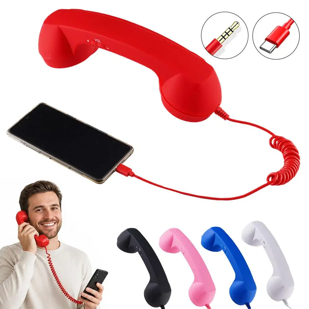 Type-C Direct Insertion Mobile Phone Earpiece Headphone Headset Retro Style Phone C-Port Earpiece 3.5mm