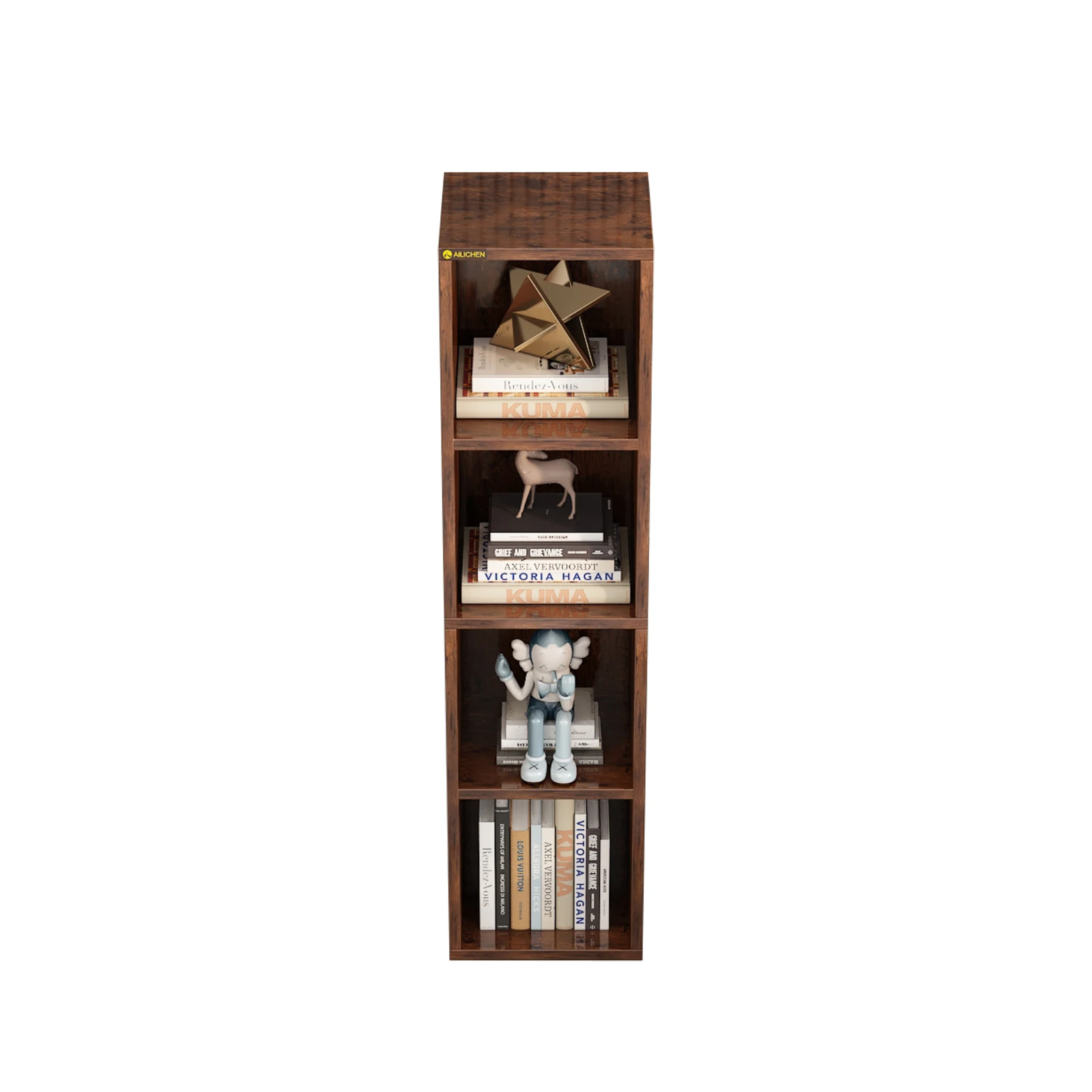 Narrow Bookshelf, 4 Shelf Wooden Corner Bookcase,  Storage Organizer Display Shelving for Bedroom, Library, Living Room, Home