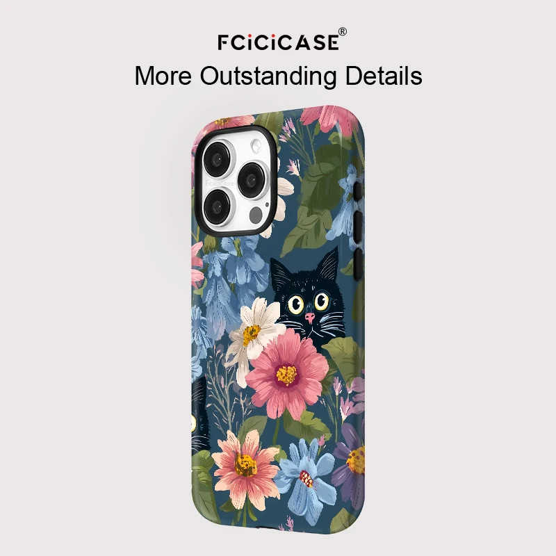 Fcicicase 2 IN 1 magnetisch für Magsafe Flower Hülle für iPhone 16 15 Plus 14 13 Pro Max 12 11 stoßfeste Acryl-TPU+PC-Abdeckung