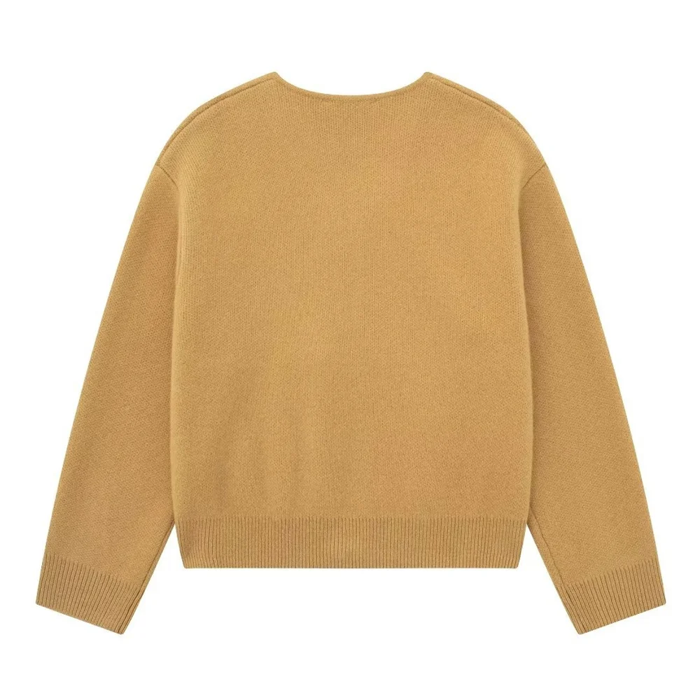 女性用ニットジッパー付きカーディガンジャケット,Vネックのショートコート,KNitwearトップス,単色ジャケット,秋