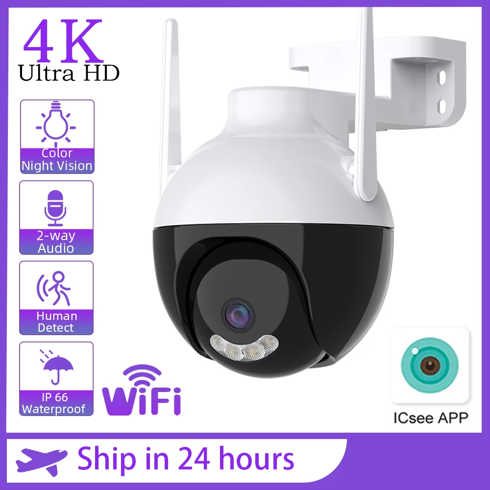 4K 8MP PTZ IP Camera Color Night Vision Outdoor Security Smart Cameras Auto Tracking 4MP Video Surveillance Monitor WiFi Camera